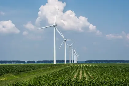 Windräder auf grüner Wiese – das umweltfreundliche Ökostromprodukt der EV Greiz mit Festpreisgarantie und Bonuspunkten