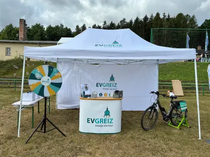 Der Stand der EV Greiz zur Job- und Ausbildungsmesse mit vielen Highlights wie Glücksrad, E-Bike und co.